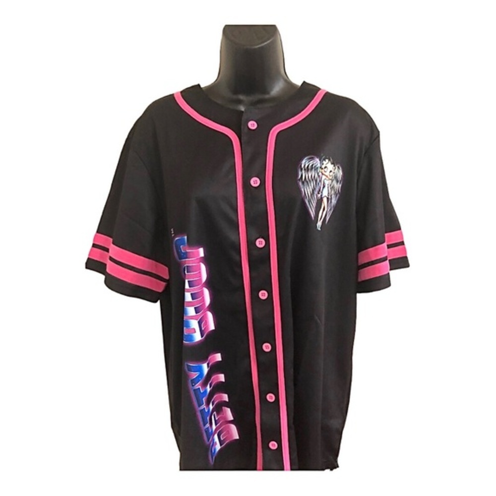Betty‎ Boop black pink trim born to rise Betty graphic print baseball jersey